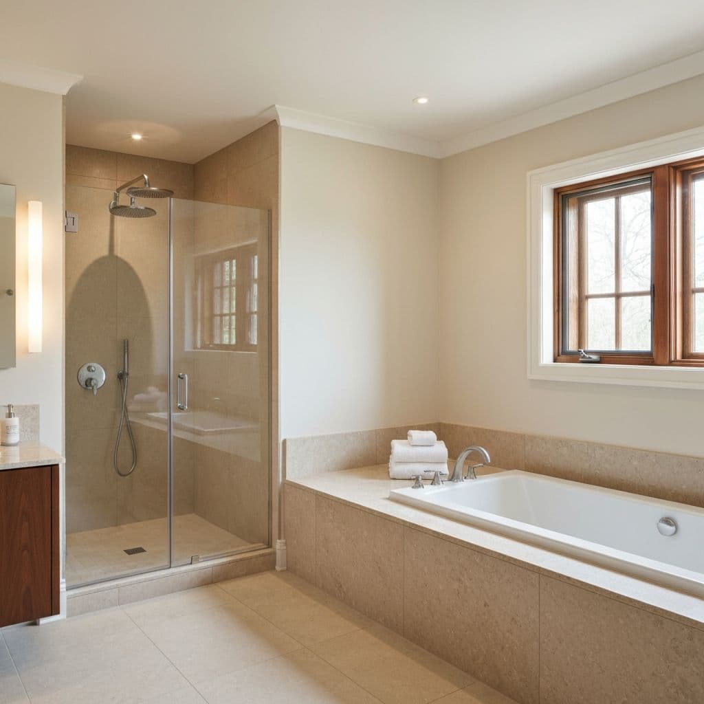 Premium bathroom with freestanding stone bathtub